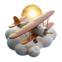 wonderful classic Vintage Biplane 3D Render in Clouds at Sunset high quality png