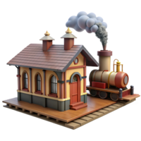 extraordinary rustic Charming 3D Render of Train Station and Locomotive detailed png