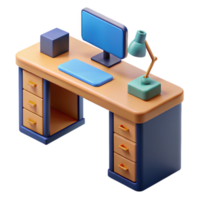 serene traditional Modern Desk Setup Computer, Lamp, and Drawers high resolution png