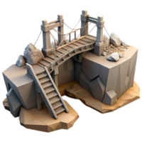 impressive abstract Suspension Bridge 3D Model Rocky Terrain, Wooden Structure professional png