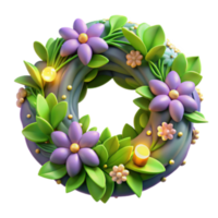 dramatic classic Floral Wreath 3D Render of Spring Flowers and Leaves authentic png