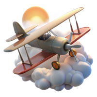 beautiful classic Vintage Biplane 3D Render in Clouds authentic png
