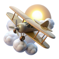 beautiful abstract Golden Biplane Soaring Above Clouds 3D Render authentic png