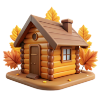 magnificent rustic Autumn Log Cabin 3D Render high quality png