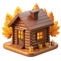 serene abstract Autumn Log Cabin 3D Render detailed png