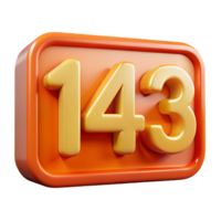 vibrant traditional 3D Render of Number 143, Orange Gold high resolution png