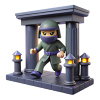 impressive classic 3D Render Ninja in Ancient Gateway premium png