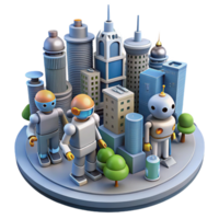 serene artistic 3D Cityscape with Robots Illustration high resolution png