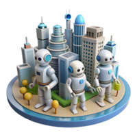 serene modern 3D Cityscape with Robots Illustration authentic png