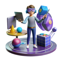impressionante criativo 3d avatar concepção geométrico formas com vr fone de ouvido 4k png