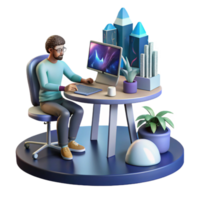 extraordinary artistic Modern Workplace 3D Render of Person Working at Computer original png