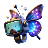 elegant rustic Digital Butterfly Futuristic Robot with Glowing Wings high resolution png