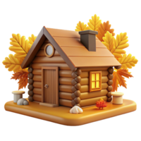 serene rustic Autumn Log Cabin 3D Render high resolution png