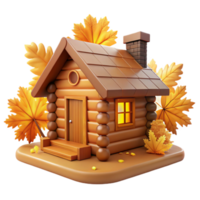 vibrant rustic Autumn Log Cabin 3D Render authentic png