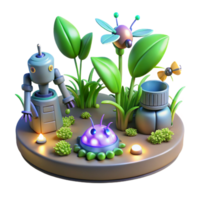 dramatic minimalist 3D Render of Robots in a Garden high resolution png