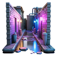 impressive rustic Neon Alleyway 3D Render high resolution png