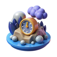 impressive vintage 3D Clock on Rock Time, Clouds, Nature, Abstract Art detailed png