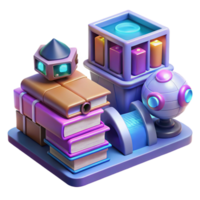 magnificent traditional 3D Render of Stacked Books with Robots authentic png