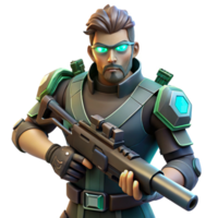 serene minimalist 3D Render of Soldier with Futuristic Weapon high resolution png