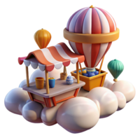 extraordinary minimalist Whimsical 3D Render of a Cloud Market with Hot Air Balloons genuine png