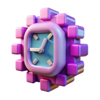 magnificent artistic 3D Render Colorful Pixel Clock Design high resolution png