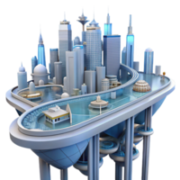 stunning rustic Futuristic City Island 3D Render high resolution png
