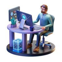 elegant artistic 3D Render Person Working at Computer high quality png