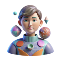 wonderful artistic 3D Render of Boy with Geometric Shapes high resolution png