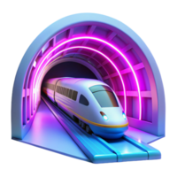 stunning minimalist Futuristic High Speed Train in Neon Tunnel 3D Render 4K png