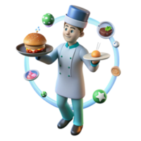 serene modern Chef Juggling Food Delicious Burger, Steak, and More professional png