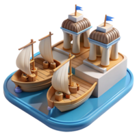 elegant modern 3D Render Cartoon Harbor with Boats authentic png