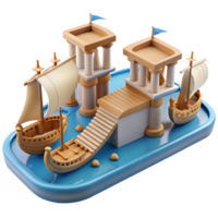 extraordinary minimalist 3D Render Cartoon Harbor Island original png