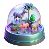 stunning traditional 3D Render of Extinct Animals in a Snow Globe high resolution png
