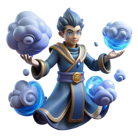 wonderful traditional 3D Render Young Wizard Magical Clouds 4K png