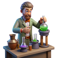 impressive classic 3D Cartoon Scientist in Lab authentic png