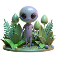 dramatic abstract Cute 3D Alien in Lush Greenery premium png