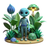vibrant traditional 3D Render Alien in Lush Jungle detailed png