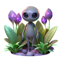 stunning traditional 3D Render Alien in Glowing Flora premium png