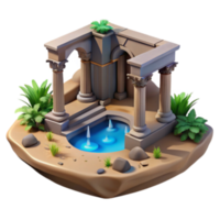 serene traditional Ancient Oasis 3D Render of Ruins with Pool high resolution png