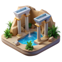 stunning classic Ancient Oasis 3D Render of Columns, Pool, and Plants high quality png