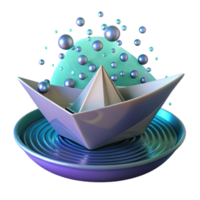 beautiful classic Paper Boat on Water with Floating Spheres high quality png