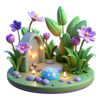 elegant minimalist Enchanted 3D Garden Illustration authentic png