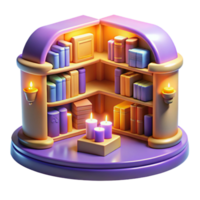 serene artistic 3D Render Bookcase with Candles Illustration original png