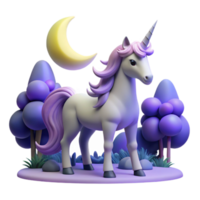 extraordinary abstract 3D Render Unicorn in Moonlit Forest detailed png