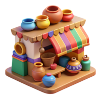 serene artistic 3D Render Colorful Pottery Shop Illustration exclusive png
