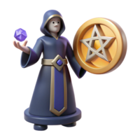 beautiful minimalist 3D Render Wizard with Pentagram detailed png