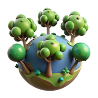 extraordinary traditional 3D Cartoon Earth Illustration Green Trees authentic png