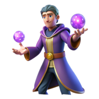 stunning modern 3D Render Wizard Character with Magic Spheres authentic png