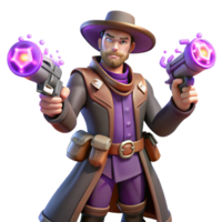 serene minimalist 3D Render Gunslinger Character Illustration authentic png