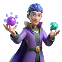 stunning artistic 3D Render Young Wizard with Magic Spheres original png